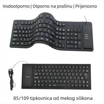85/109 tipki silikonska membranska tipkovnica, otporna na prašinu i vodu, sklapanje, prijenosna, USB