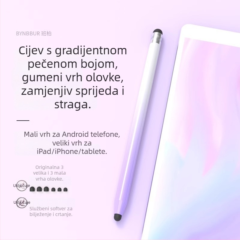 Univerzalni kapacitivni stylus s silikonskim vrhom za telefone i tablete — crtanje, uređivanje, pisanje