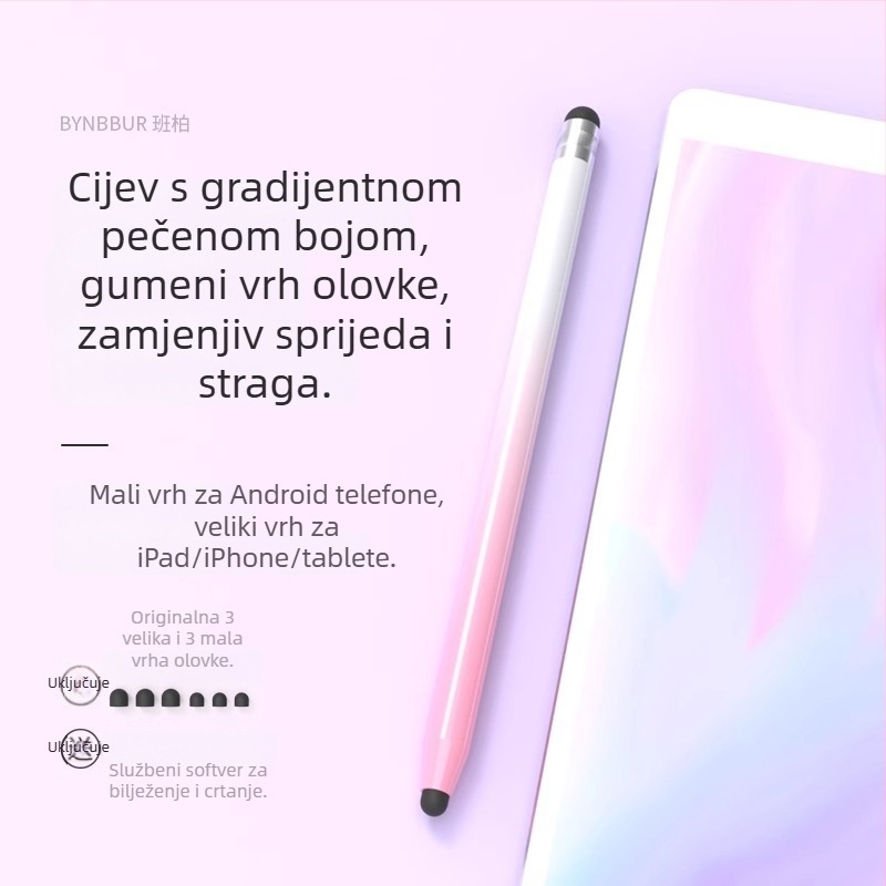Univerzalni kapacitivni stylus s silikonskim vrhom za telefone i tablete — crtanje, uređivanje, pisanje