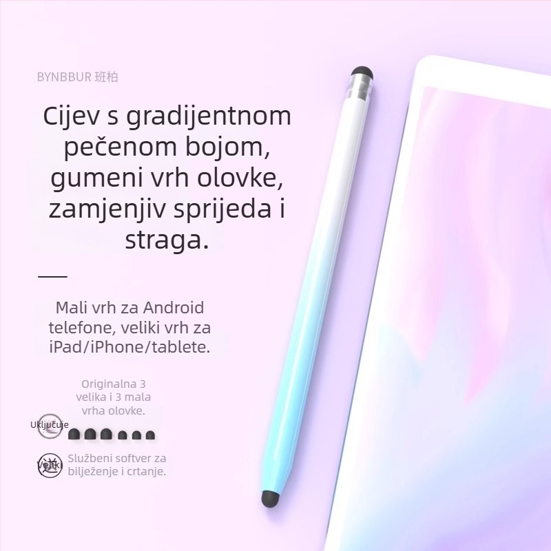 Univerzalni kapacitivni stylus s silikonskim vrhom za telefone i tablete — crtanje, uređivanje, pisanje