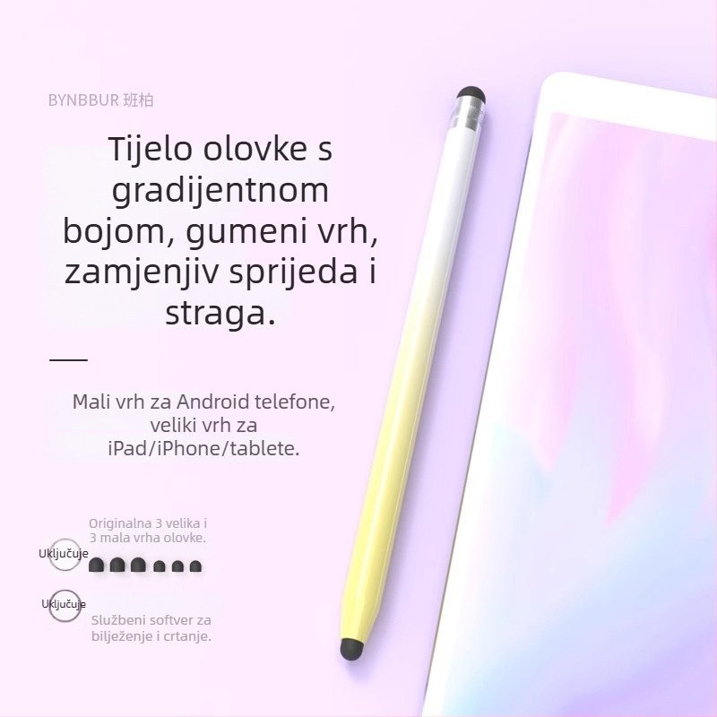 Univerzalni kapacitivni stylus s silikonskim vrhom za telefone i tablete — crtanje, uređivanje, pisanje