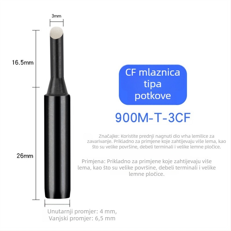 936 Lemilna vrh, potkovastog oblika, CF serija, 42 mm, 60 W, 200–480°C, bez olova, bakrena elektroplatirana legura