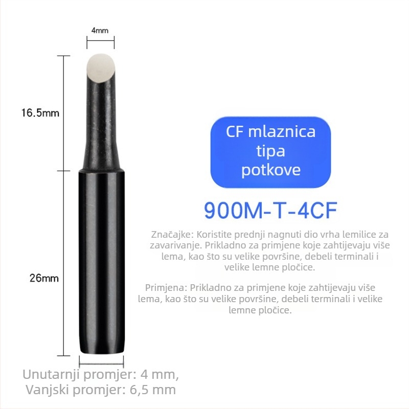 936 Lemilna vrh, potkovastog oblika, CF serija, 42 mm, 60 W, 200–480°C, bez olova, bakrena elektroplatirana legura