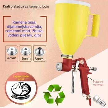 Plastični pištolj za prskanje, kapaciteta 3 litre, za boje od pravog kamena, cementni mort i diatomitnu zemlju.