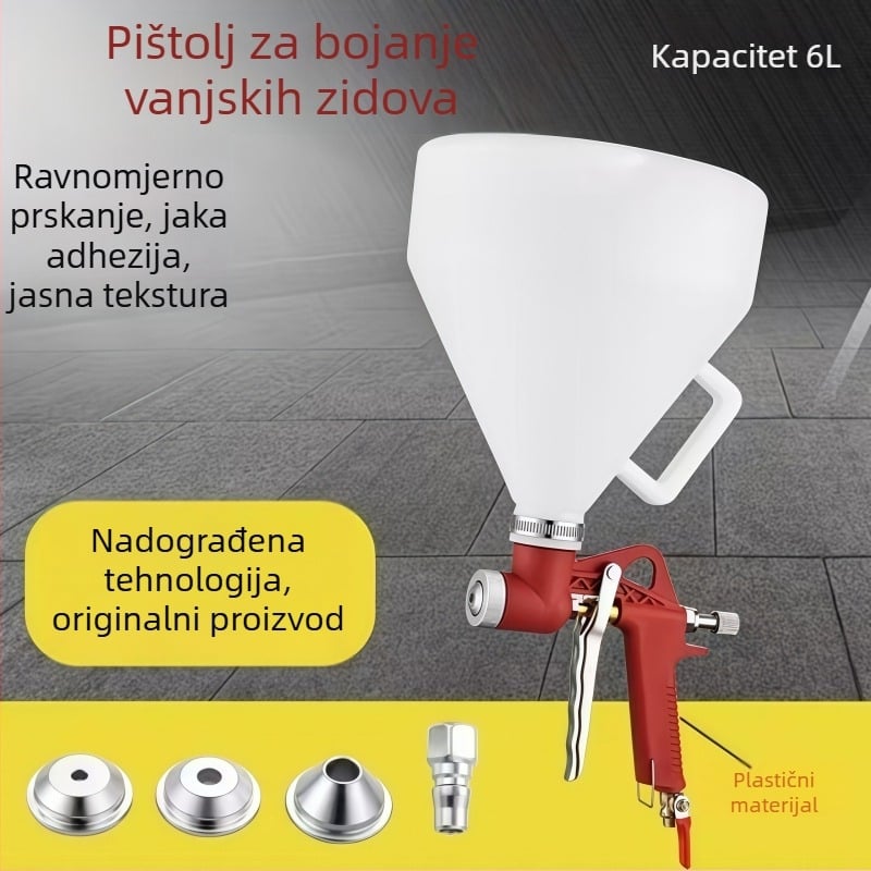 Plastični pištolj za prskanje, kapaciteta 3 litre, za boje od pravog kamena, cementni mort i diatomitnu zemlju.