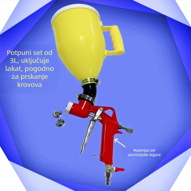 Aluminijski gravitacijski pištolj za prskanje s savijenom mlaznicom, za crvenu kamenastu boju na krovu, lijevak-pištolj za boju 3L/6L