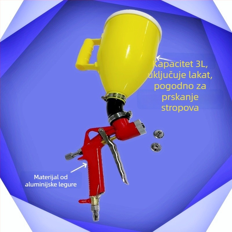 Aluminijski gravitacijski pištolj za prskanje s savijenom mlaznicom, za crvenu kamenastu boju na krovu, lijevak-pištolj za boju 3L/6L
