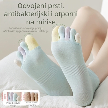 Ženske čarape s pet prstiju, ljetne tanke pamučne, boje poput bombona, upijaju znoj, prozračne, otporne na miris, kratke čarape