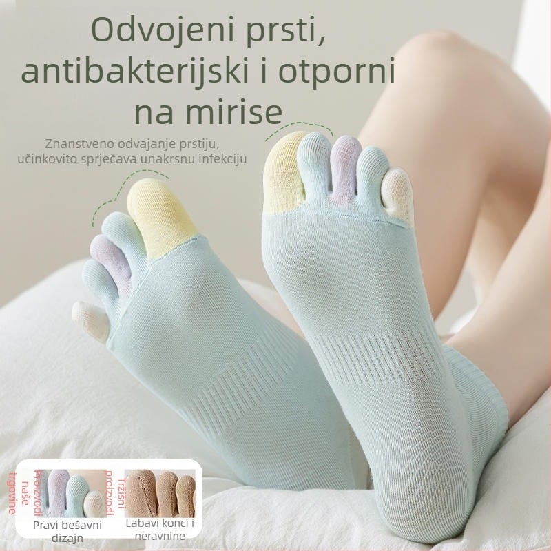 Ženske čarape s pet prstiju, ljetne tanke pamučne, boje poput bombona, upijaju znoj, prozračne, otporne na miris, kratke čarape