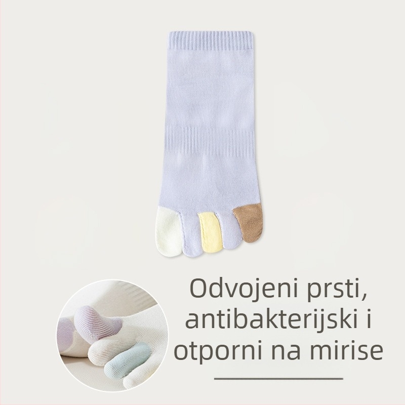 Ženske čarape s pet prstiju, ljetne tanke pamučne, boje poput bombona, upijaju znoj, prozračne, otporne na miris, kratke čarape