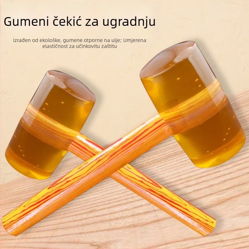 Čekić s drvenom drškom i prozirnim gumom za pločice i mramor, za ugradnju