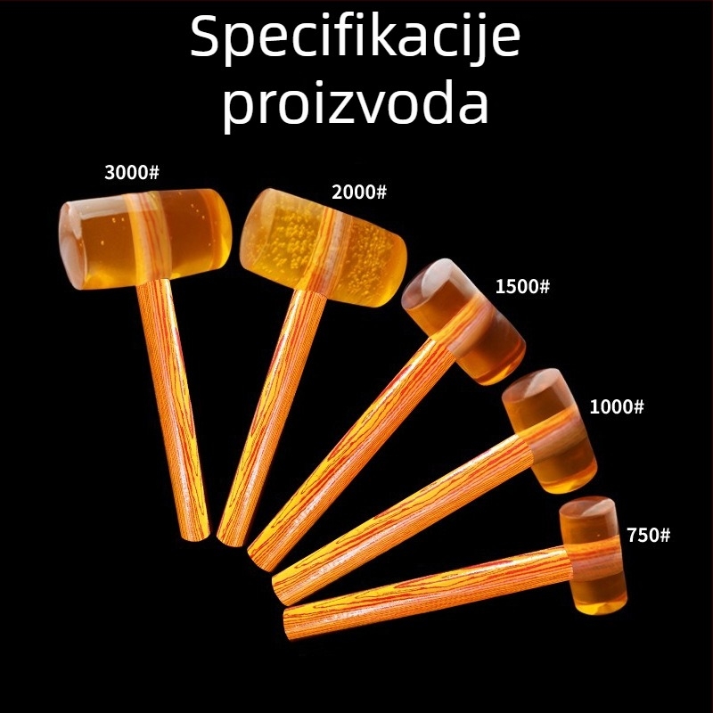 Čekić s drvenom drškom i prozirnim gumom za pločice i mramor, za ugradnju