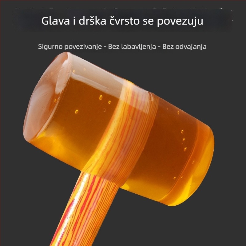 Čekić s drvenom drškom i prozirnim gumom za pločice i mramor, za ugradnju