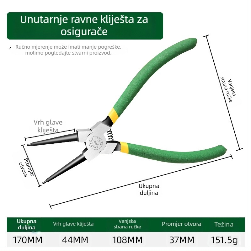 7-inčne Circlip klešta, klešta za zadržavanje prstena, višenamjenske klešta s ravnim i zakrivljenim čeljustima