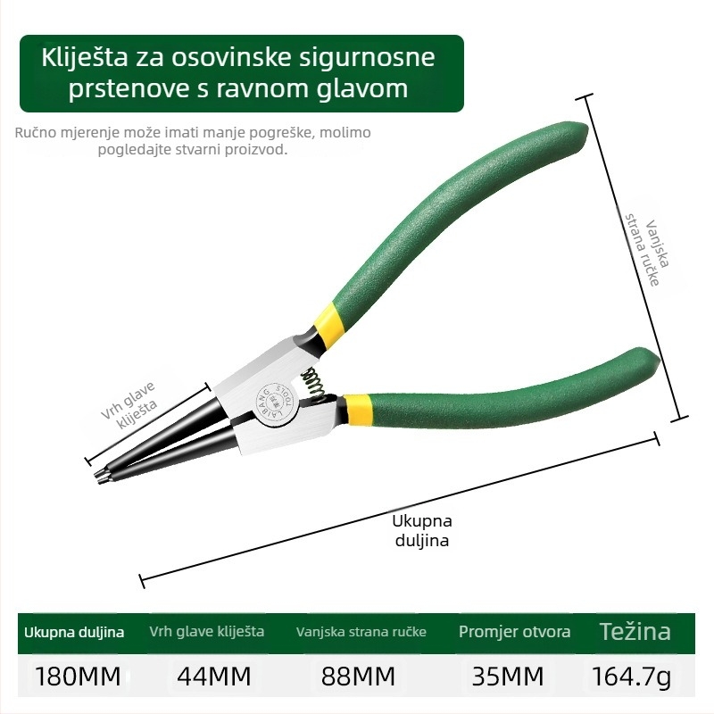 7-inčne Circlip klešta, klešta za zadržavanje prstena, višenamjenske klešta s ravnim i zakrivljenim čeljustima