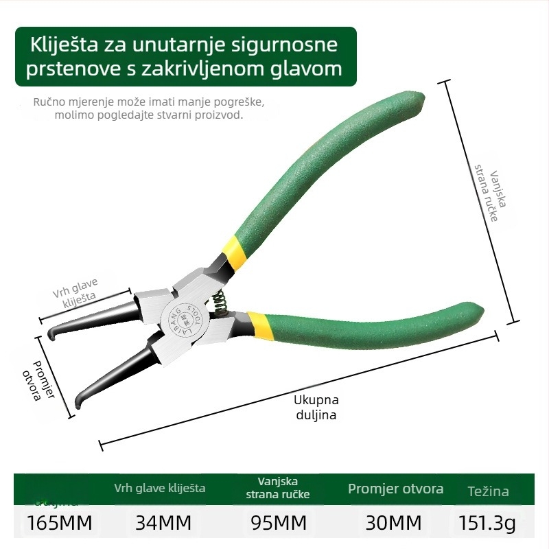 7-inčne Circlip klešta, klešta za zadržavanje prstena, višenamjenske klešta s ravnim i zakrivljenim čeljustima