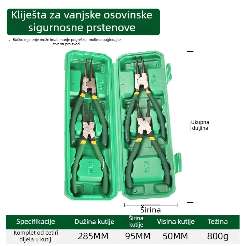 7-inčne Circlip klešta, klešta za zadržavanje prstena, višenamjenske klešta s ravnim i zakrivljenim čeljustima