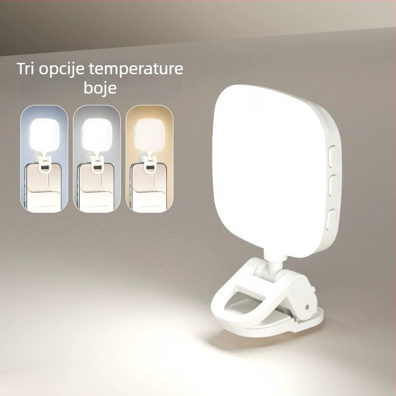 Kompaktno svjetlo za dopunu s ogledalom, za prijenos uživo, selfije i snimanje videa na otvorenom; podesiva temperatura boje