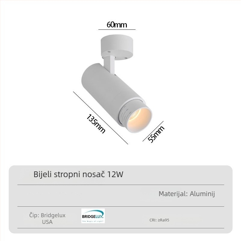 COB spot montiran na površinu s podesivim fokusom — stropno downlight s difuznim snopom, pogodno za trgovine odjeće, trgovine, restorane i kućnu upotrebu.
