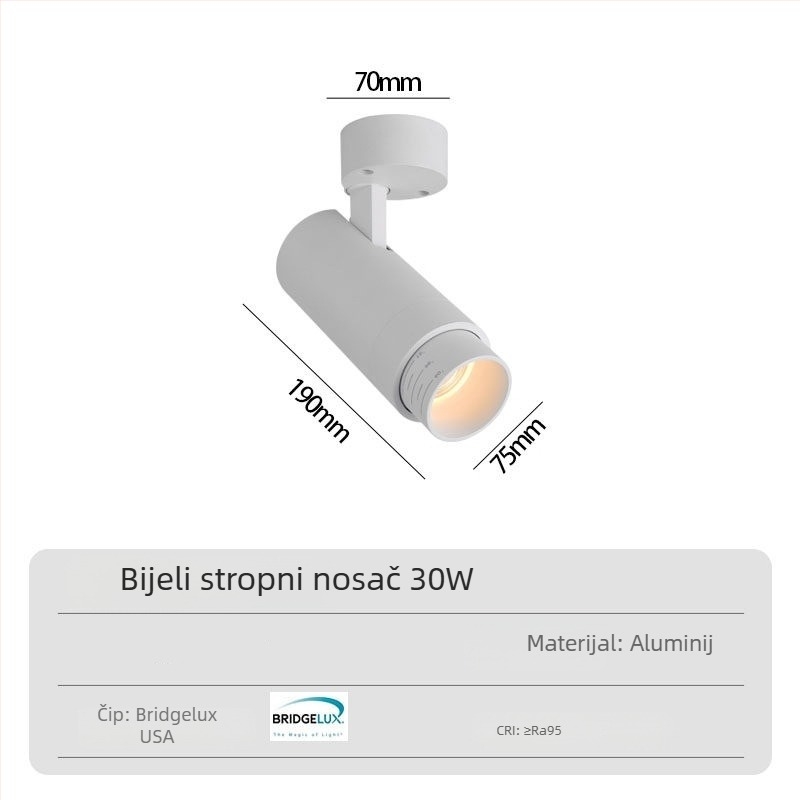 COB spot montiran na površinu s podesivim fokusom — stropno downlight s difuznim snopom, pogodno za trgovine odjeće, trgovine, restorane i kućnu upotrebu.