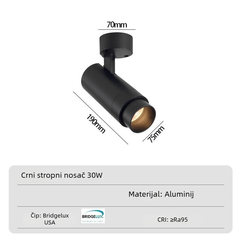 COB spot montiran na površinu s podesivim fokusom — stropno downlight s difuznim snopom, pogodno za trgovine odjeće, trgovine, restorane i kućnu upotrebu.