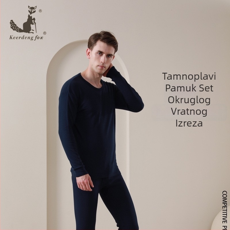 Termo set od 100% pamuka za žene i muškarce, s okruglim ovratnikom, uskim krojem, za proljeće–jesen–zimu, gornji dio s dugim rukavima i hlače