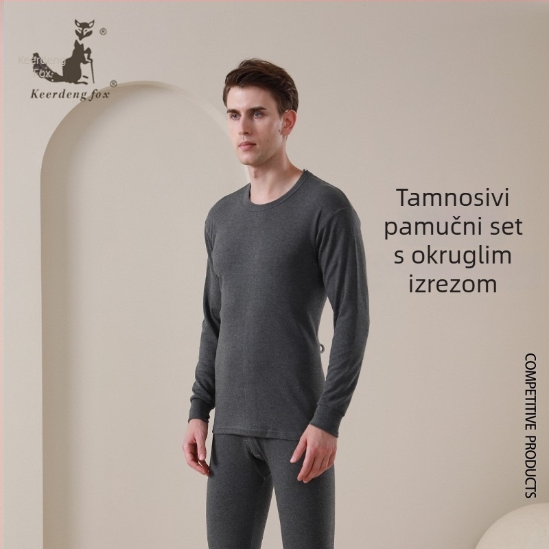 Termo set od 100% pamuka za žene i muškarce, s okruglim ovratnikom, uskim krojem, za proljeće–jesen–zimu, gornji dio s dugim rukavima i hlače
