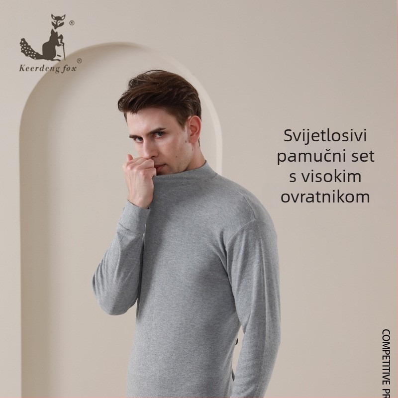 Termo set od 100% pamuka za žene i muškarce, s okruglim ovratnikom, uskim krojem, za proljeće–jesen–zimu, gornji dio s dugim rukavima i hlače
