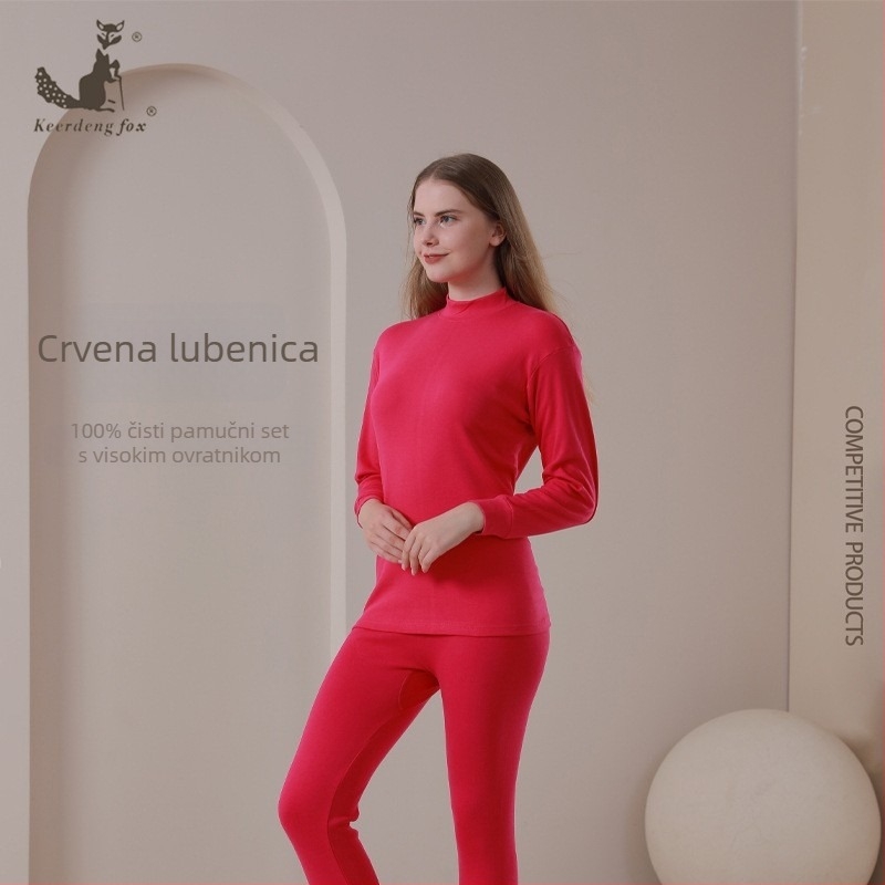 Termo set od 100% pamuka za žene i muškarce, s okruglim ovratnikom, uskim krojem, za proljeće–jesen–zimu, gornji dio s dugim rukavima i hlače