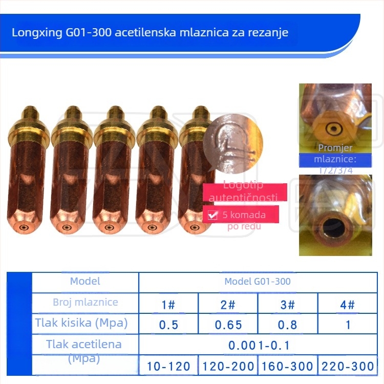 Longxing G01-30 / G03-100 / G03-300 acetilenski/propan rezna mlaznica, Plum Blossom mlaznica