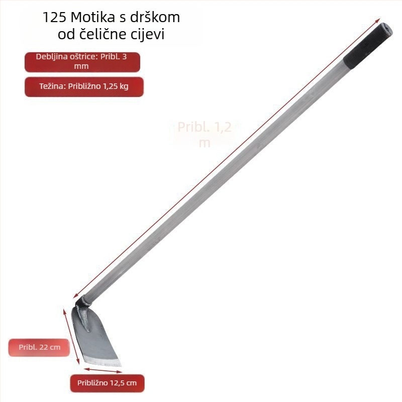 Duga metalna motika za vrtlarenje – velika motika za obradu tla, plijevljenje i kopanje bambusovih izdanka