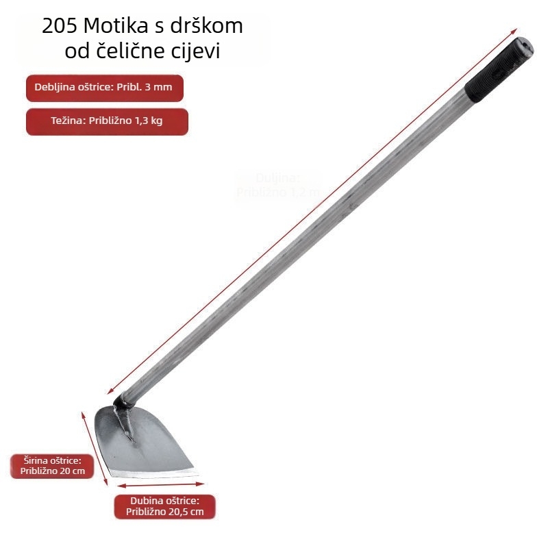 Duga metalna motika za vrtlarenje – velika motika za obradu tla, plijevljenje i kopanje bambusovih izdanka