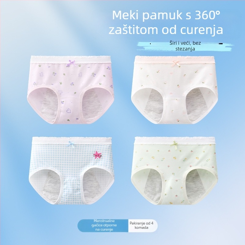 Djevojačke gaćice za menstrualni ciklus s zaštitom od curenja, antibakterijske, trokutasti kroj, 10A