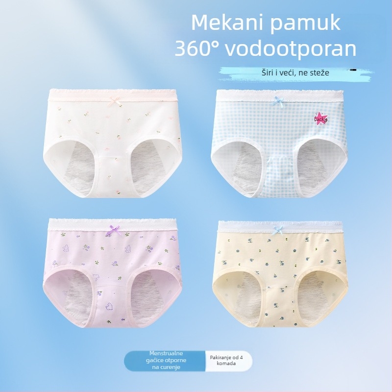 Djevojačke gaćice za menstrualni ciklus s zaštitom od curenja, antibakterijske, trokutasti kroj, 10A