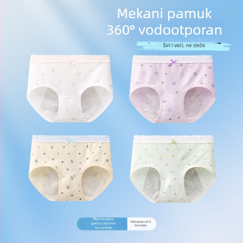 Djevojačke gaćice za menstrualni ciklus s zaštitom od curenja, antibakterijske, trokutasti kroj, 10A