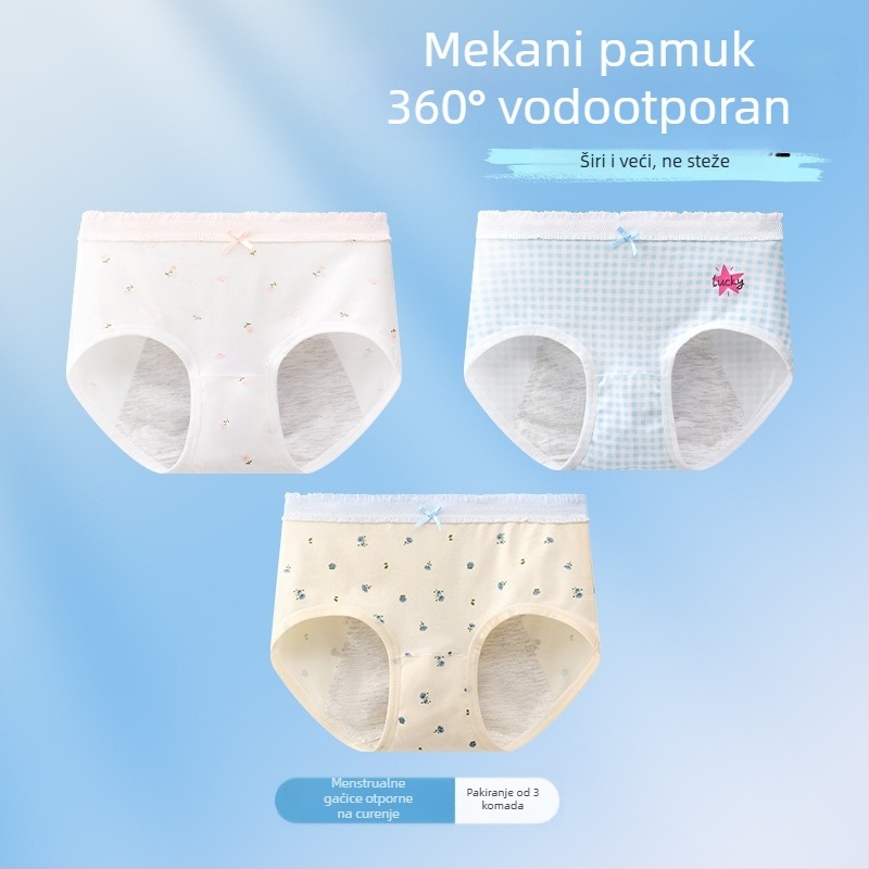 Djevojačke gaćice za menstrualni ciklus s zaštitom od curenja, antibakterijske, trokutasti kroj, 10A