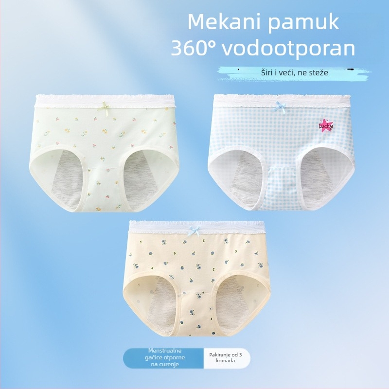 Djevojačke gaćice za menstrualni ciklus s zaštitom od curenja, antibakterijske, trokutasti kroj, 10A