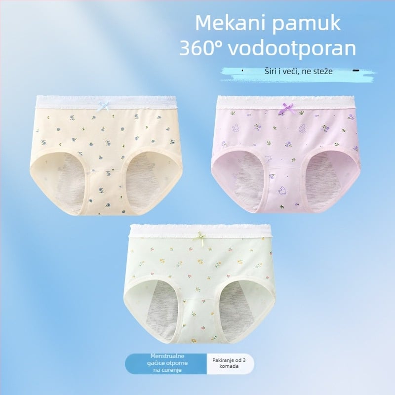 Djevojačke gaćice za menstrualni ciklus s zaštitom od curenja, antibakterijske, trokutasti kroj, 10A