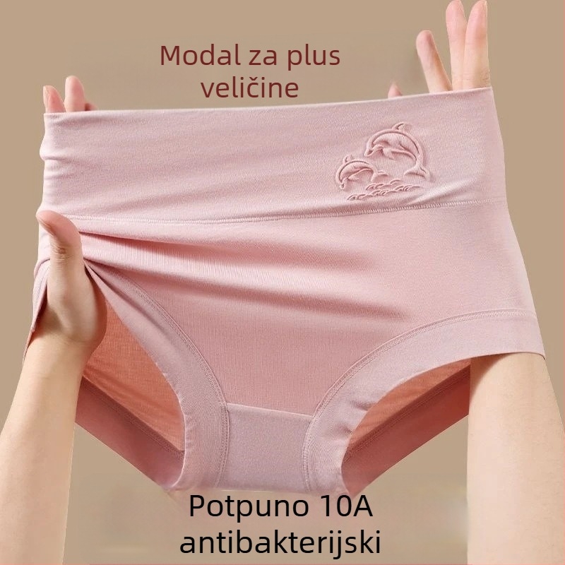 Ženske gaćice s visokim strukom od modalnog materijala, antibakterijske, prozračne, upijaju znoj, četiri godišnja doba, plus veličina, reljefni uzorak delfina i cvijeća
