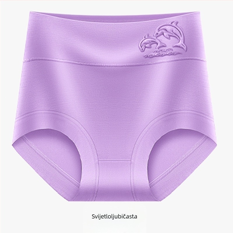 Ženske gaćice s visokim strukom od modalnog materijala, antibakterijske, prozračne, upijaju znoj, četiri godišnja doba, plus veličina, reljefni uzorak delfina i cvijeća