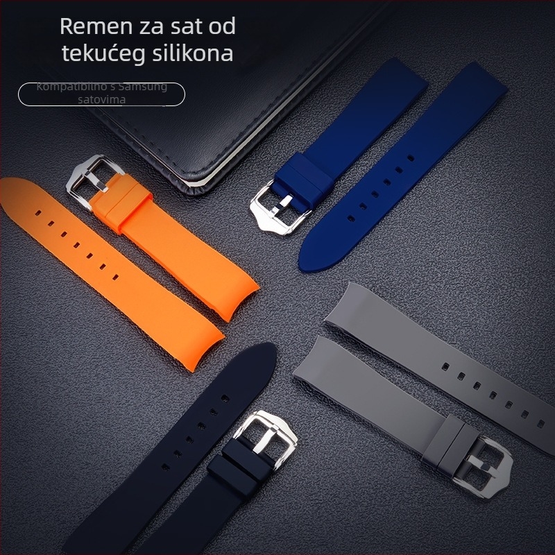 Rem od tekućeg silikona kompatibilan s Samsung Galaxy Watch5/4/3, 20/22 mm, jednobojan, srebrna kopča
