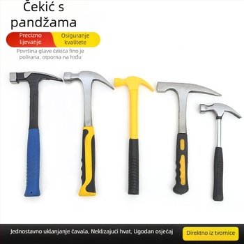 Čekić s drvenom drškom za kućnu upotrebu, višenamjenski čekić za vađenje čavala, čvrst i izdržljiv, glava od visokougljičnog čelika, ručna izrada