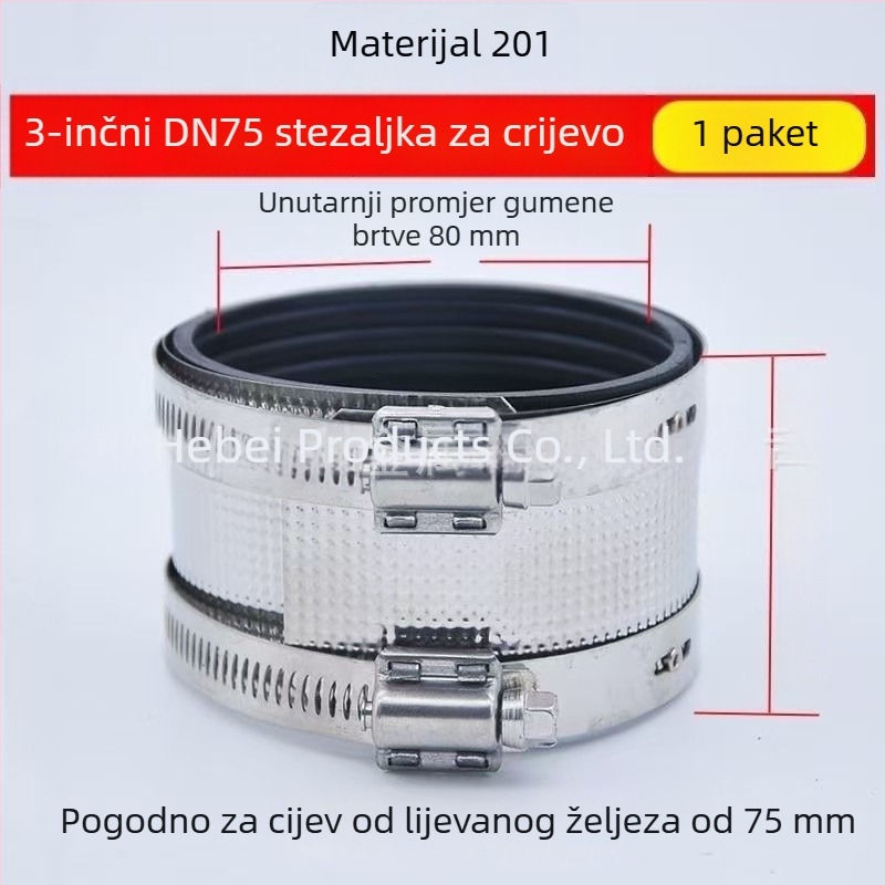 Klip za spajanje cijevi od nehrđajućeg čelika, lijevanog željeza i PVC-a