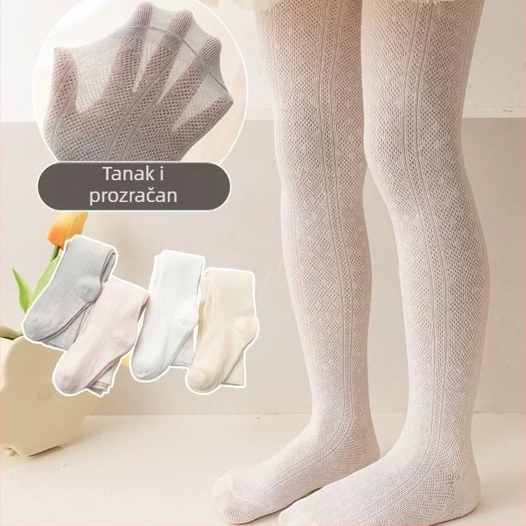 Dječje tajice za djevojčice, mrežaste, jednobojne, od comb pamuka, ultra tanke i prozračne, proljeće–ljeto
