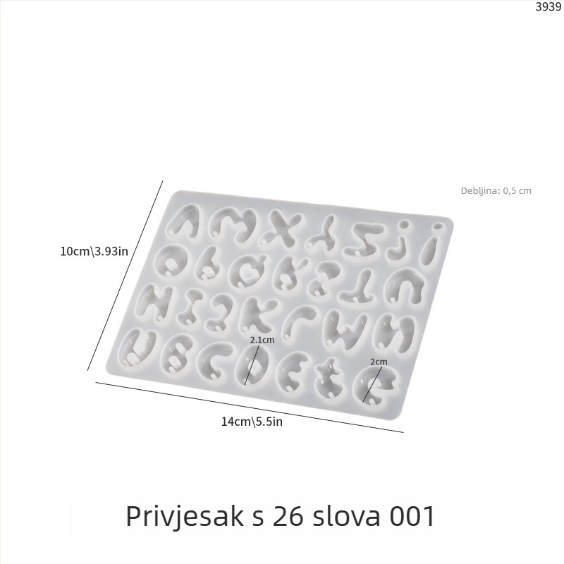 Silicone mold za epoksi smolu DIY nakit: 26 engleskih slova, znamenke, simboli i srce — naušnice, privjesci, ukrasi