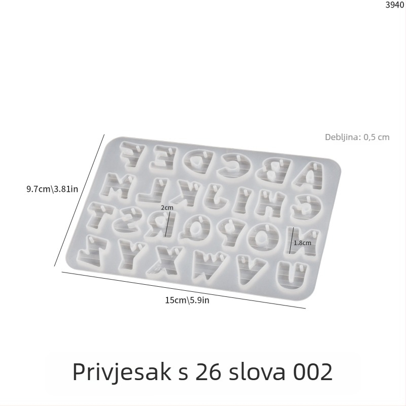 Silicone mold za epoksi smolu DIY nakit: 26 engleskih slova, znamenke, simboli i srce — naušnice, privjesci, ukrasi