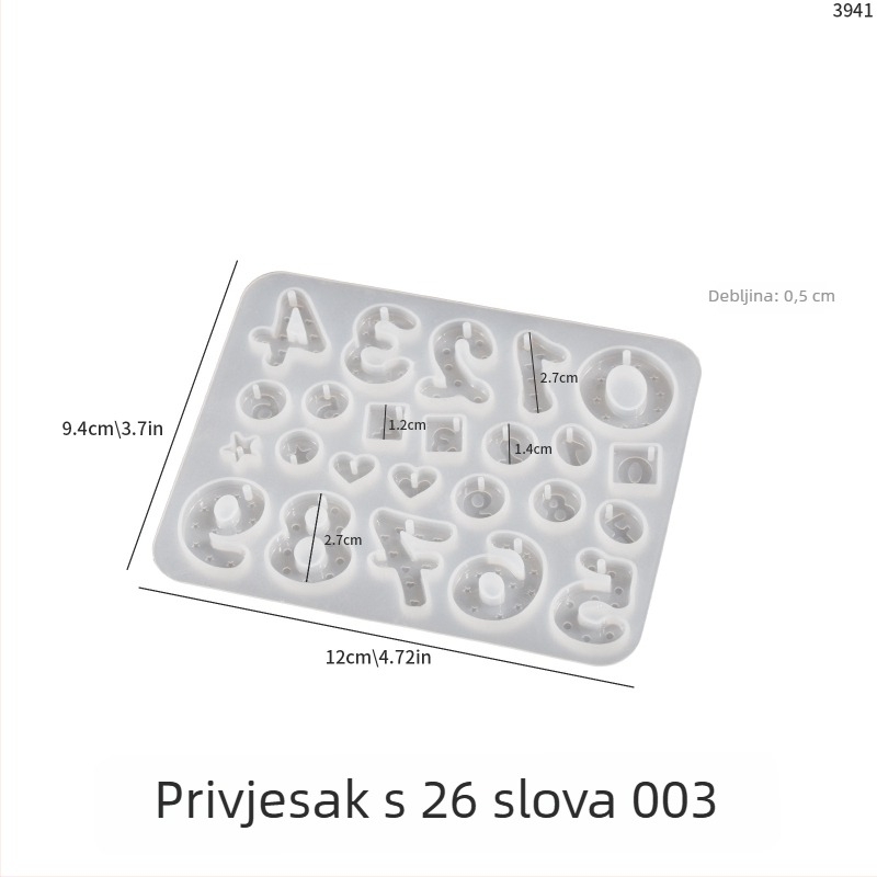 Silicone mold za epoksi smolu DIY nakit: 26 engleskih slova, znamenke, simboli i srce — naušnice, privjesci, ukrasi