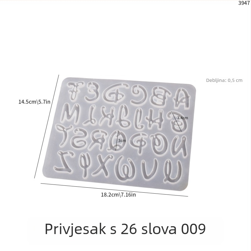 Silicone mold za epoksi smolu DIY nakit: 26 engleskih slova, znamenke, simboli i srce — naušnice, privjesci, ukrasi