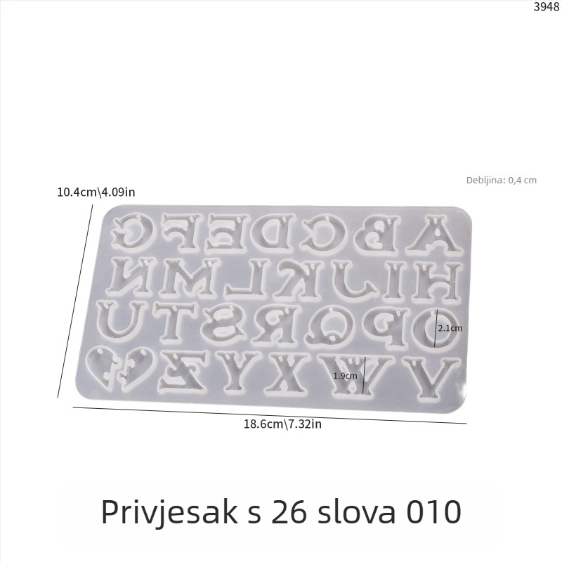 Silicone mold za epoksi smolu DIY nakit: 26 engleskih slova, znamenke, simboli i srce — naušnice, privjesci, ukrasi