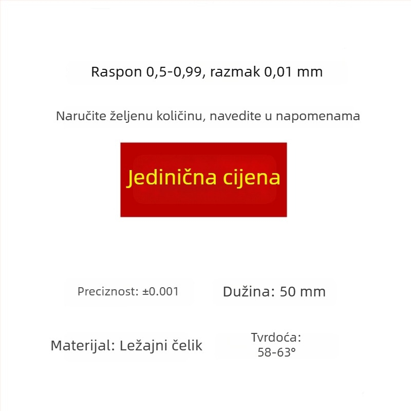 Visoko precizan igličasti kalibar, standardni kalibar za pin i plug, raspon mjerenja 0,1–30 (interval 0,01)